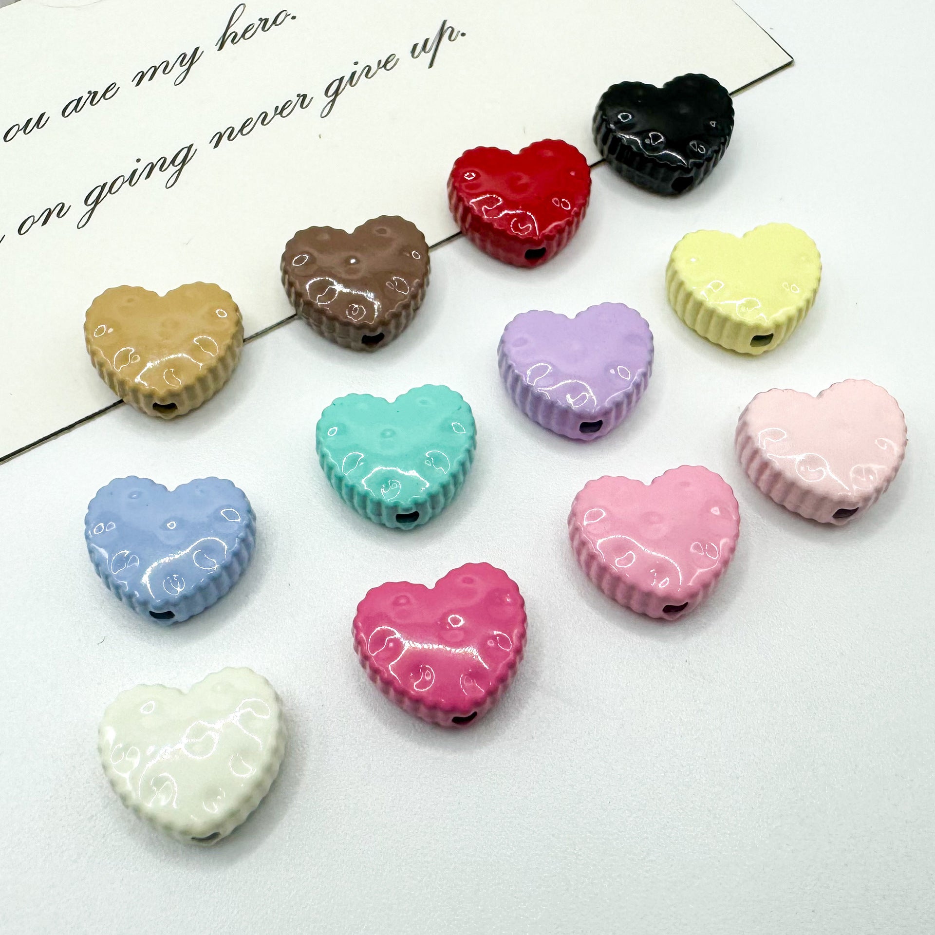 Heart Metal Beads 12mm Baking Painted Biscuit Style 20pcs
