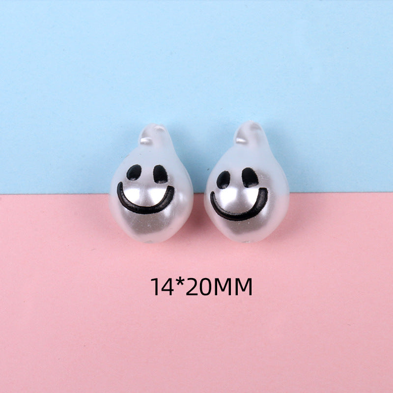 Hand Painted Cartoon Pattern Pearlized Acrylic Beads ABS Plastic 10pcs 24