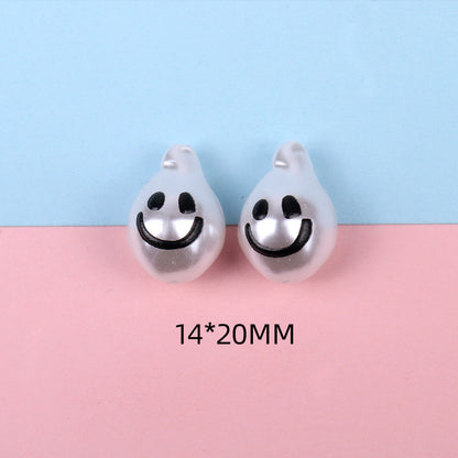 Hand Painted Cartoon Pattern Pearlized Acrylic Beads ABS Plastic 10pcs 24