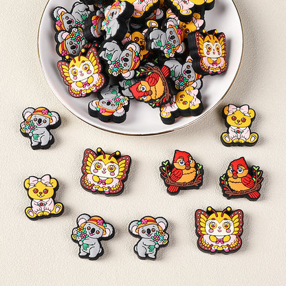 Silicone Focal Beads Cardinals Butterfly Smiling Face Set 20pcs 3