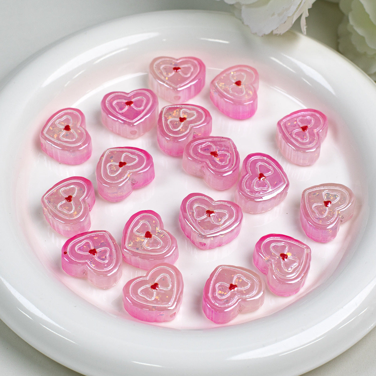 Bow Pattern Heart Resin Beads 20mm Colorful Mixed 10pcs 15