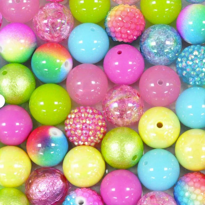 Bubblegum Beads 20mm Rose Red Blue Green Glitter Chunky Mix 50pcs 2