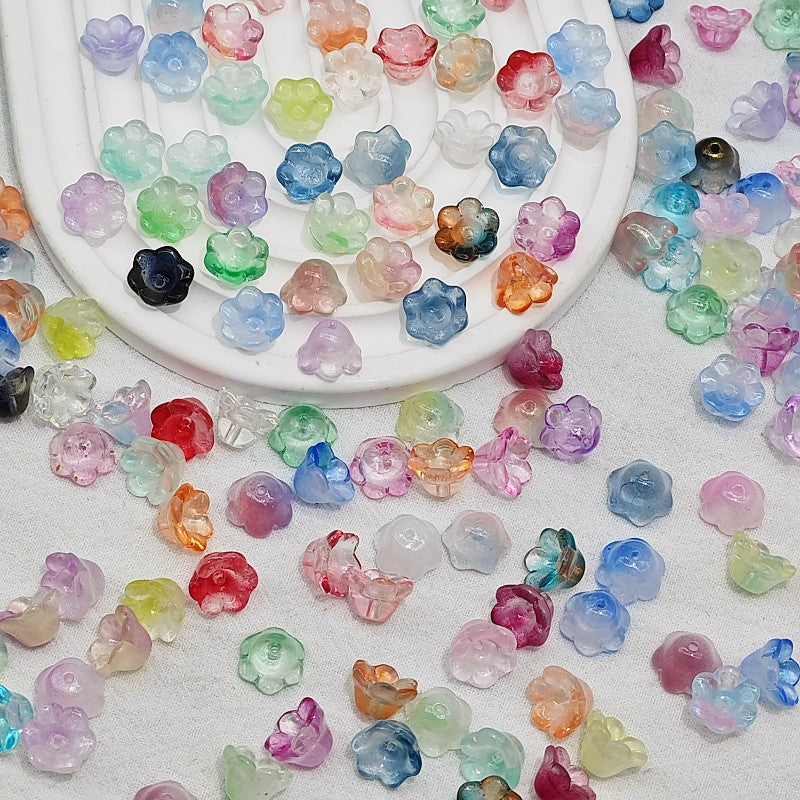 Campanula Flower Glass Beads 7x12mm Frosted Glossy Pastel 50pcs 4