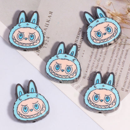 Labub Head Metal Beads 22mm Enamel Painted Alloy 10pcs 9