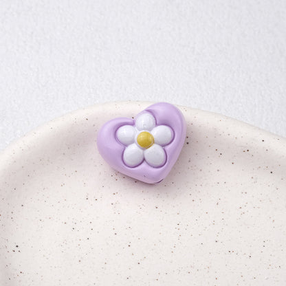 Floral Heart Acrylic Beads 21mm Colorful Mixed 50pcs 17