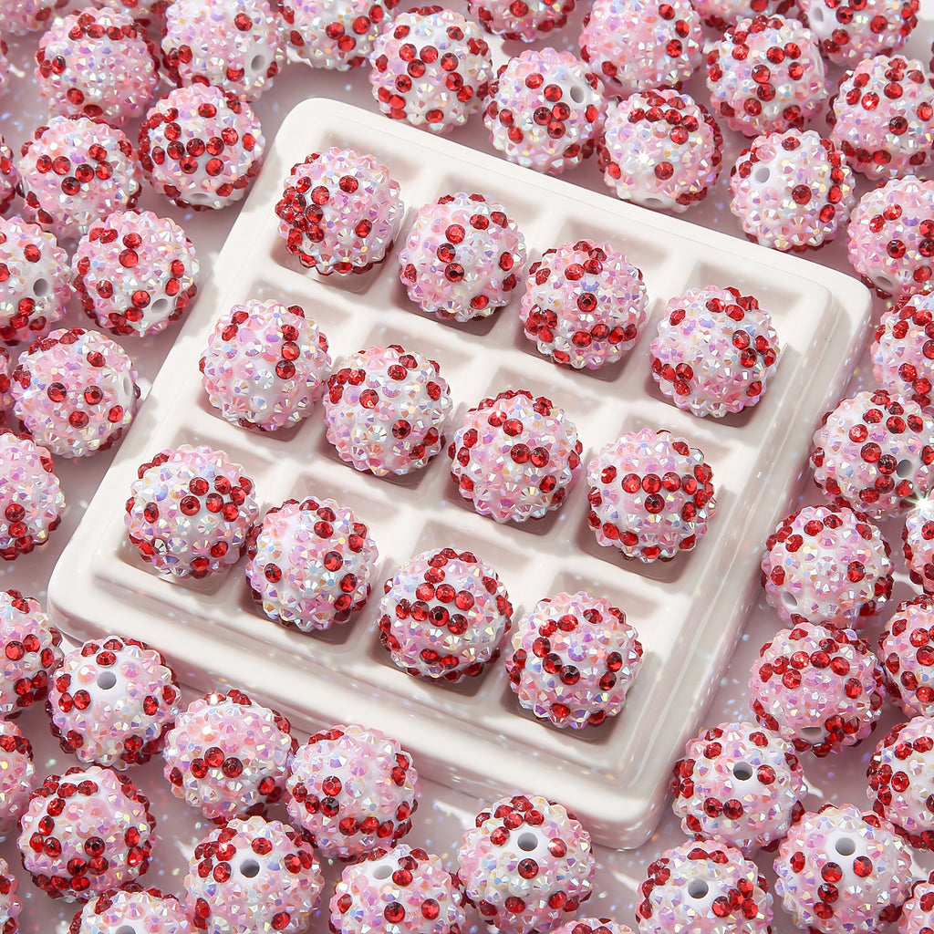 Rhinestone Bubblegum Beads 20mm Bright Red Pink Sparkle 10pcs 2