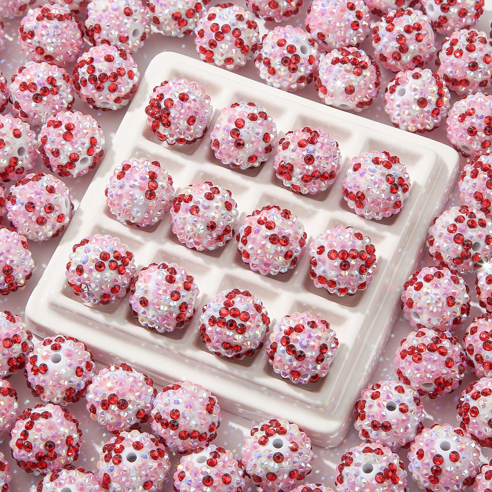 Rhinestone Bubblegum Beads 20mm Bright Red Pink Sparkle 10pcs 2