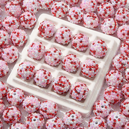 Rhinestone Bubblegum Beads 20mm Bright Red Pink Sparkle 10pcs 2