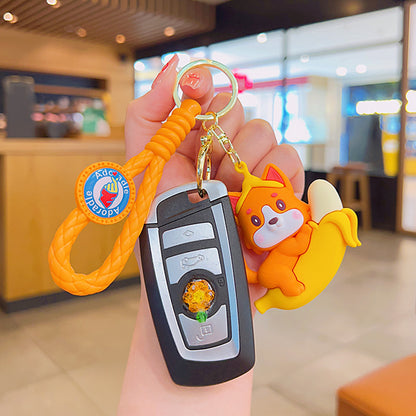 Soft Rubber Fruit Dog Keychain Cute Grape and Banana Design 2