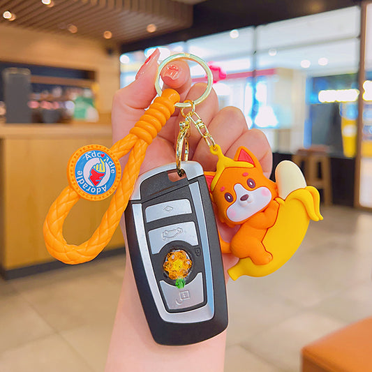 Soft Rubber Fruit Dog Keychain Cute Grape and Banana Design 2