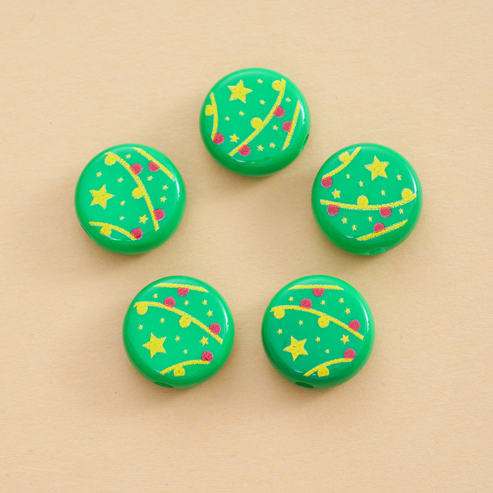 Baking Painted Flat Acrylic Beads 18mm Christmas Series 10pcs 6