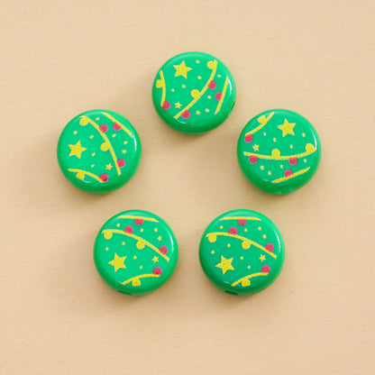 Baking Painted Flat Acrylic Beads 18mm Christmas Series 10pcs 6