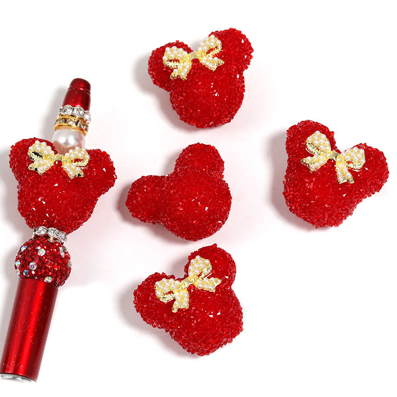 Bow Mickey Head Rhinestone Beads 29mm Pearl Bow 5pcs 6