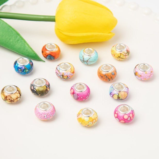 Resin Spacer Beads 14mm Ink Painting Large Hole 50pcs 4