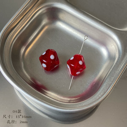 Painted Rhombus Lantern Glass Beads 15-16mm Polka Dot Lampwork 4pcs 5