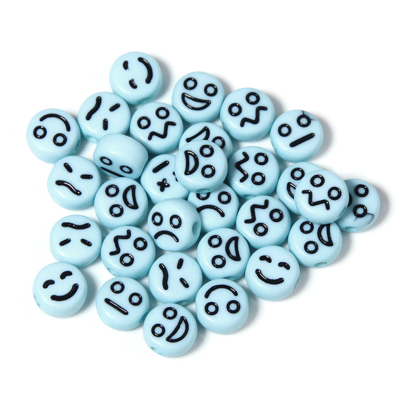 Cartoon Emoticon Flat Round Acrylic Beads 7x3.5mm Colorful 100pcs 10