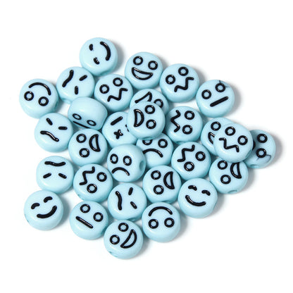 Cartoon Emoticon Flat Round Acrylic Beads 7x3.5mm Colorful 100pcs 10