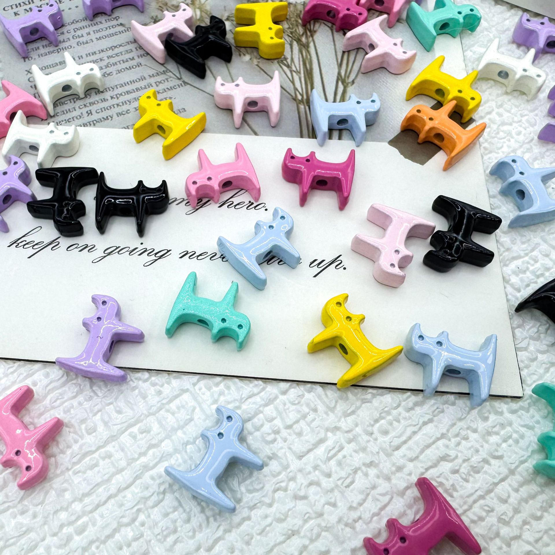 Cat Shaped Metal Beads 12mm Glossy Colorful Painted Alloy 20pcs