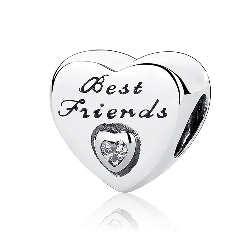 Heart Metal Beads Polished Silver Tone Large Hole 1pc 9