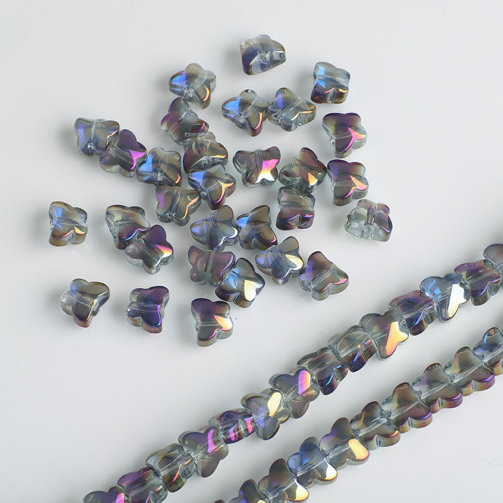 Electroplated Butterfly Glass Beads 8mm Iridescent Gold Purple Crystal 50pcs 8