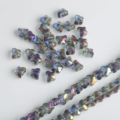 Electroplated Butterfly Glass Beads 8mm Iridescent Gold Purple Crystal 50pcs 8