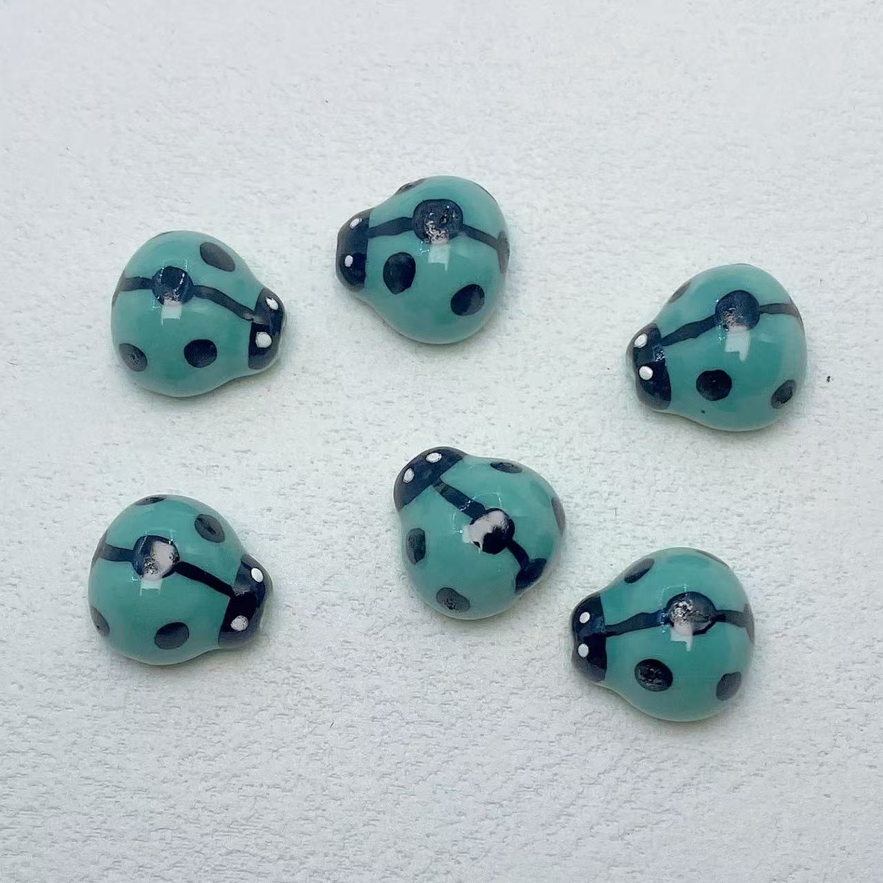 Colorful Ladybug Ceramic Beads 14mm Hand Painted Glazed 10pcs 9