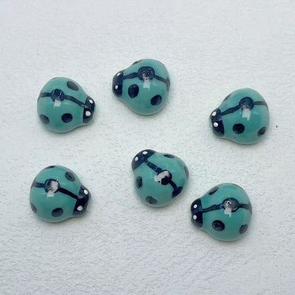 Colorful Ladybug Ceramic Beads 14mm Hand Painted Glazed 10pcs 9