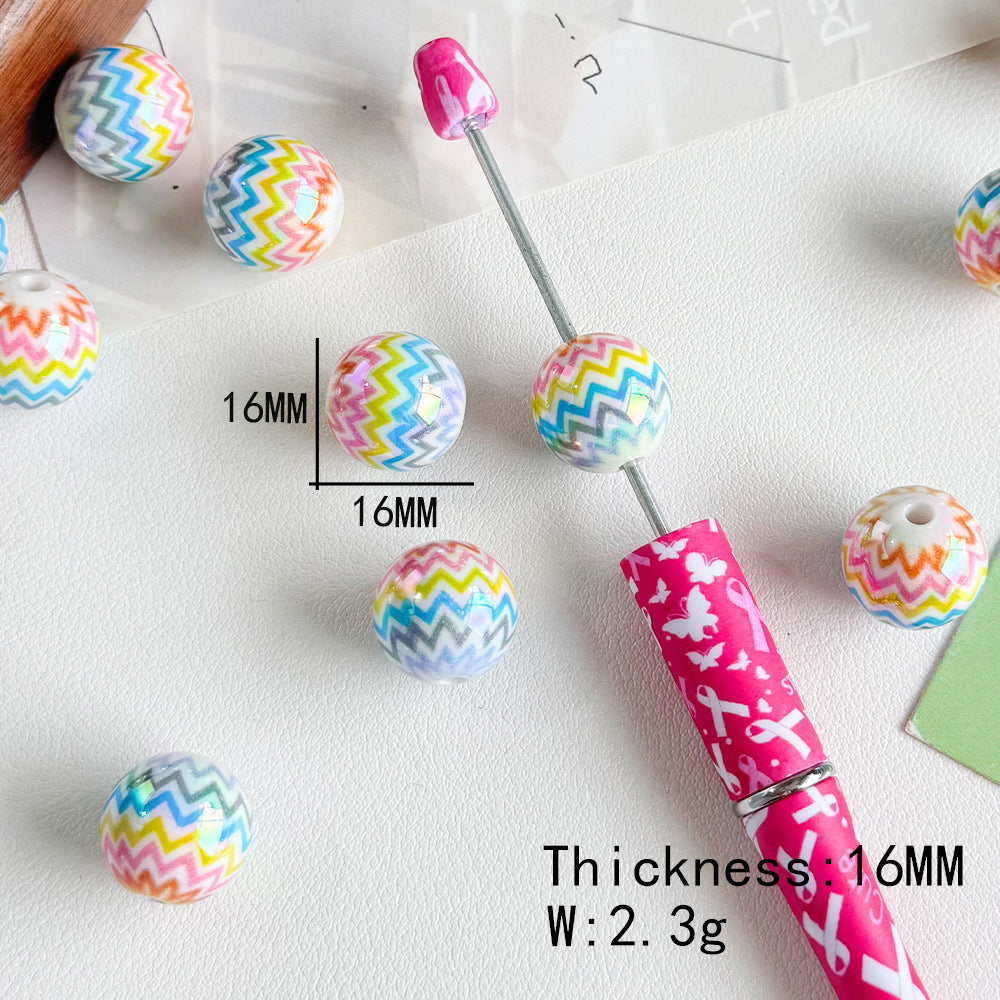 Rainbow Wavy Striped Acrylic Beads 16mm Colorful 50pcs 4