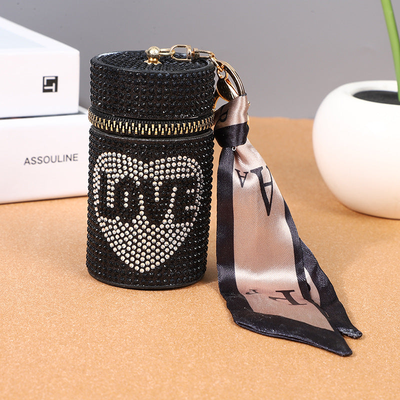 Rhinestone Love Heart Coin Purse Keychain with Scarf Accent 3