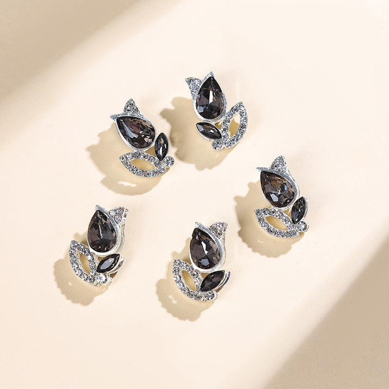 Enchanted Tulip Rhinestone Beads 20mm Alloy Floral Pave 5pcs 3