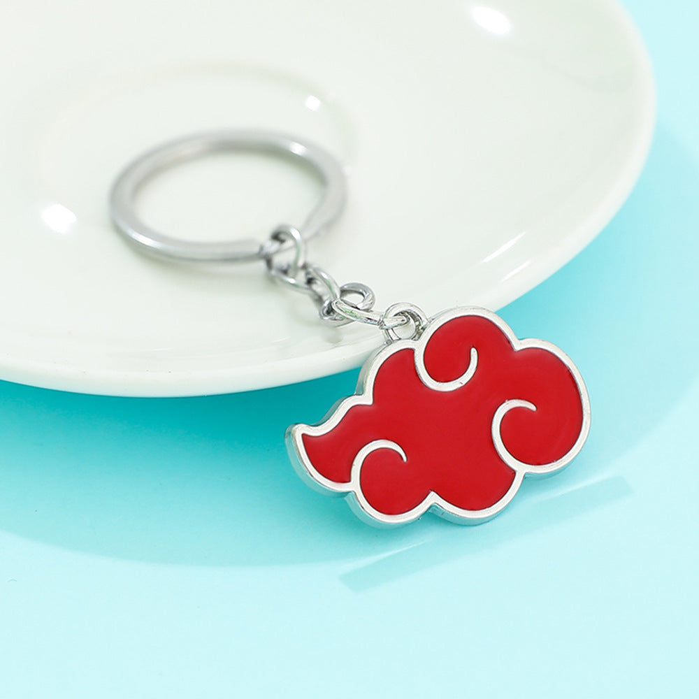 Metal Red Cloud Keychain Zinc Alloy Glossy Silver Outline