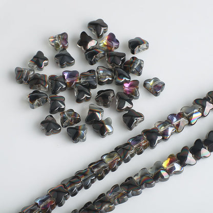 Electroplated Butterfly Glass Beads 8mm Iridescent Gold Purple Crystal 50pcs 10