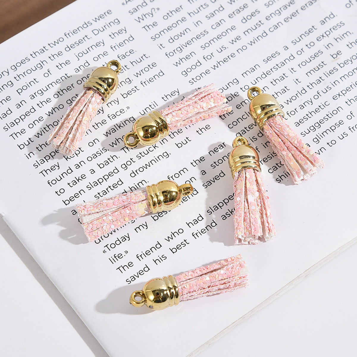 Glitter Mini PU Leather Tassels with Gold Caps 36mm 50pcs 10