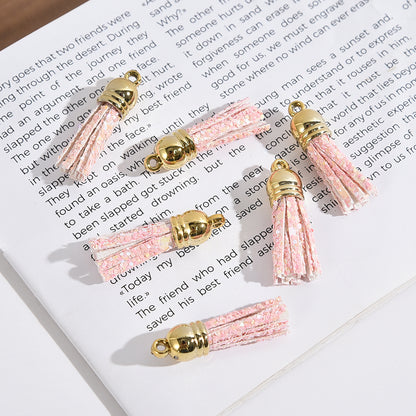 Glitter Mini PU Leather Tassels with Gold Caps 36mm 50pcs 10