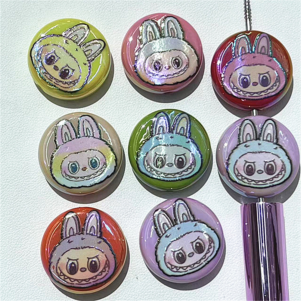 Plating Flat Bunny Acrylic Beads 25mm Double-Sided Printed 50pcs 4