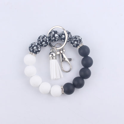 Tassel Leopard Print Silicone Bead Wristlet Keychain Soft Matte 10