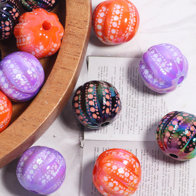 Plating Round Acrylic Beads 16mm Watermelon Texture 20pcs 2