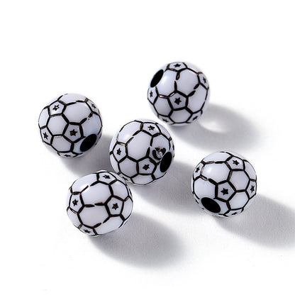 Printed Ball Series Acrylic Beads Colorful Sports Designs 100pcs 18
