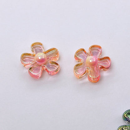 Plating Irregular Flower Acrylic Beads 26mm Transparent Pastel 100pcs 3