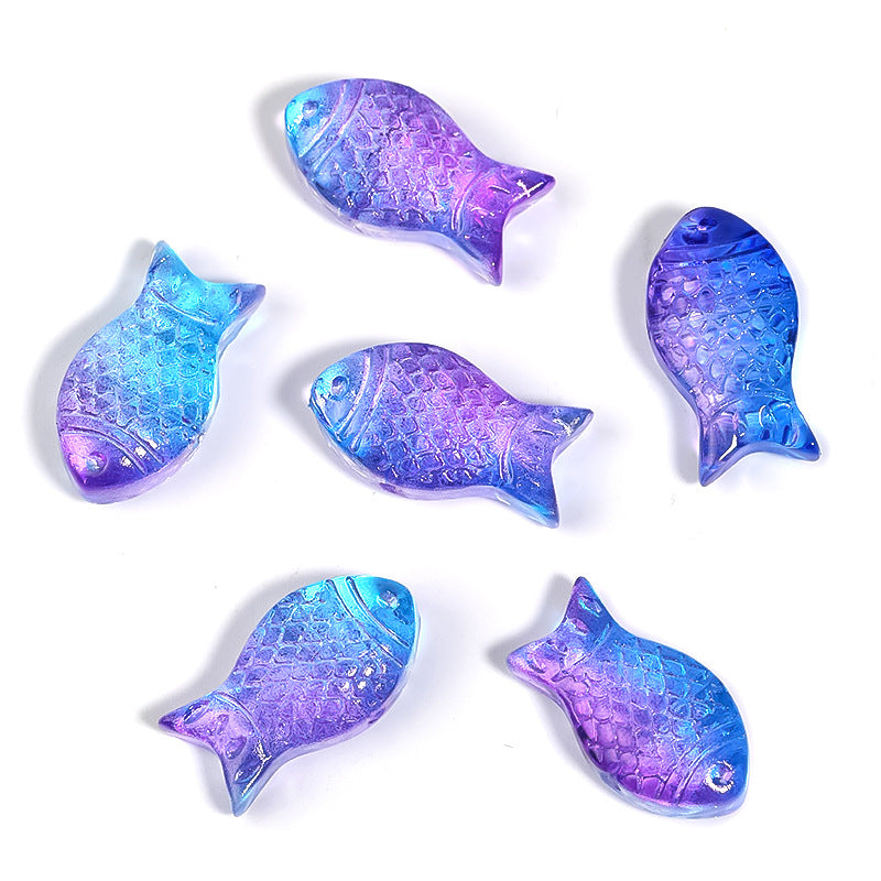 Small Fish Glass Beads 15mm Gradient Color Textured Finish 100pcs 10