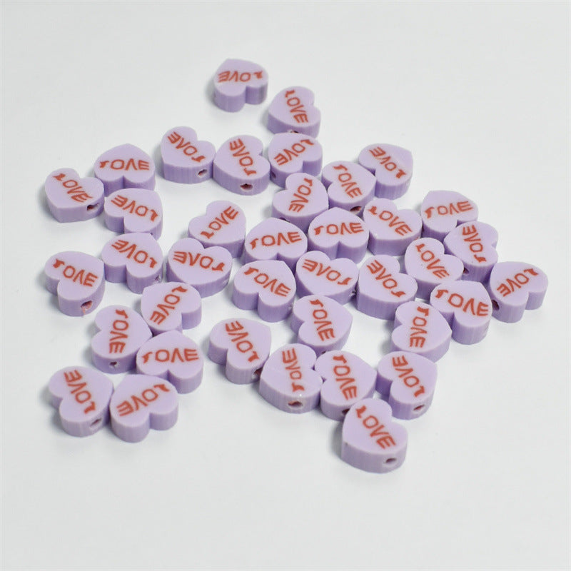 Heart Clay Beads 10mm Pink LOVE Letters Polymer 100pcs 3