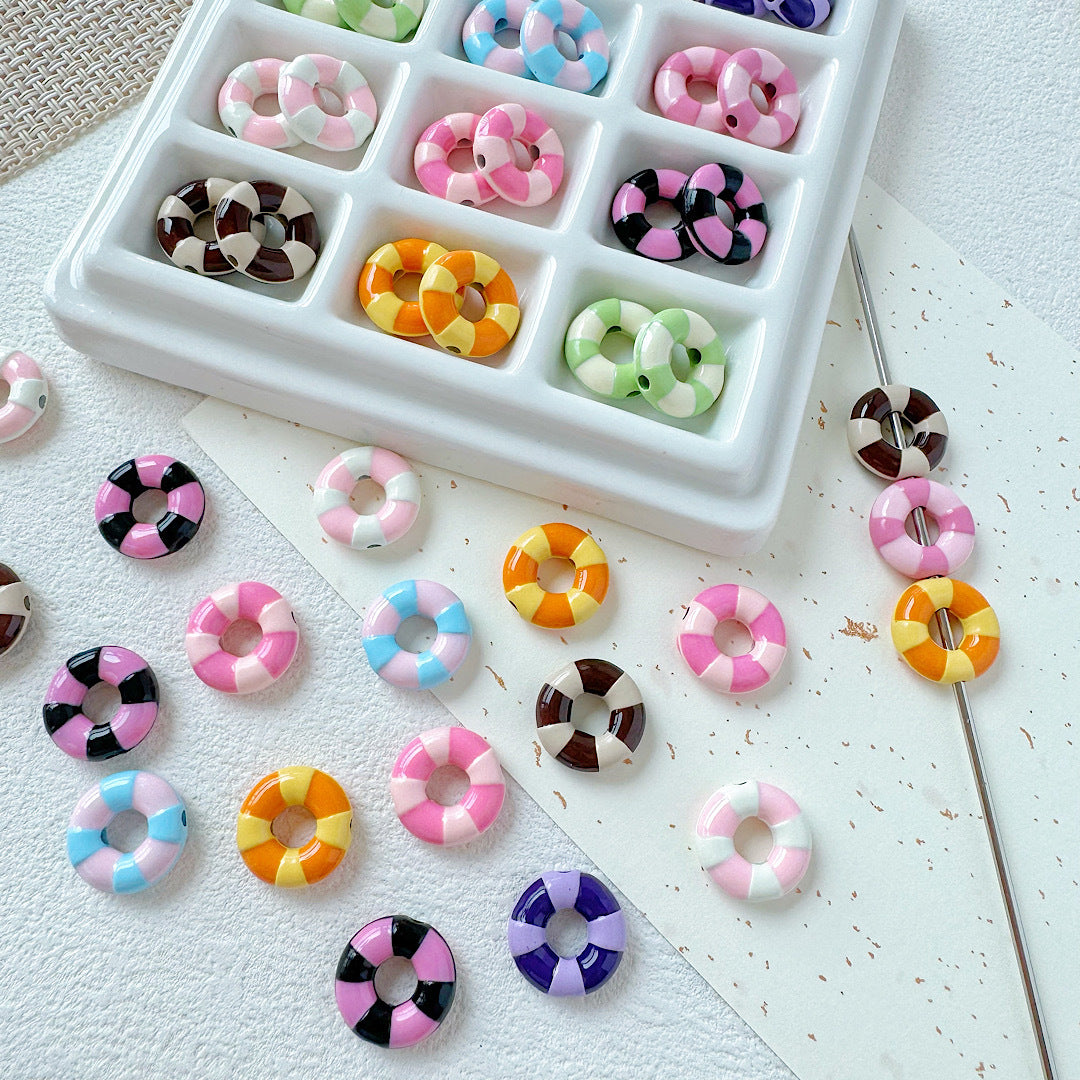 Swimming Ring Metal Beads 14mm Two-Tone Enamel Painted 10pcs