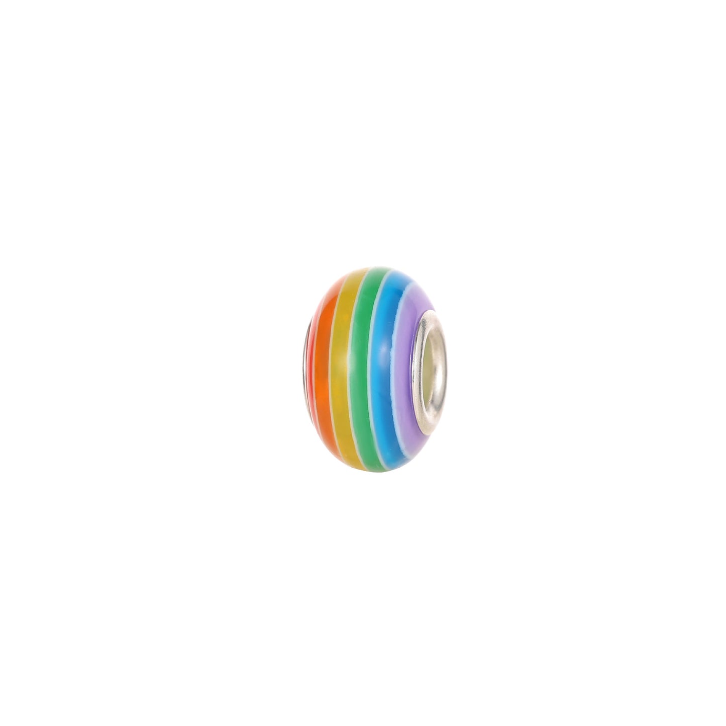 Glass Large Hole Spacer Beads 14mm Rainbow Candy Section Striped 20pcs 29