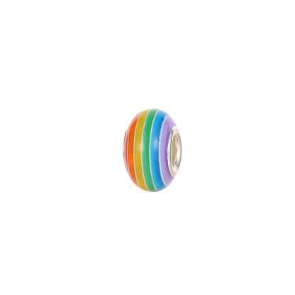 Glass Large Hole Spacer Beads 14mm Rainbow Candy Section Striped 20pcs 29