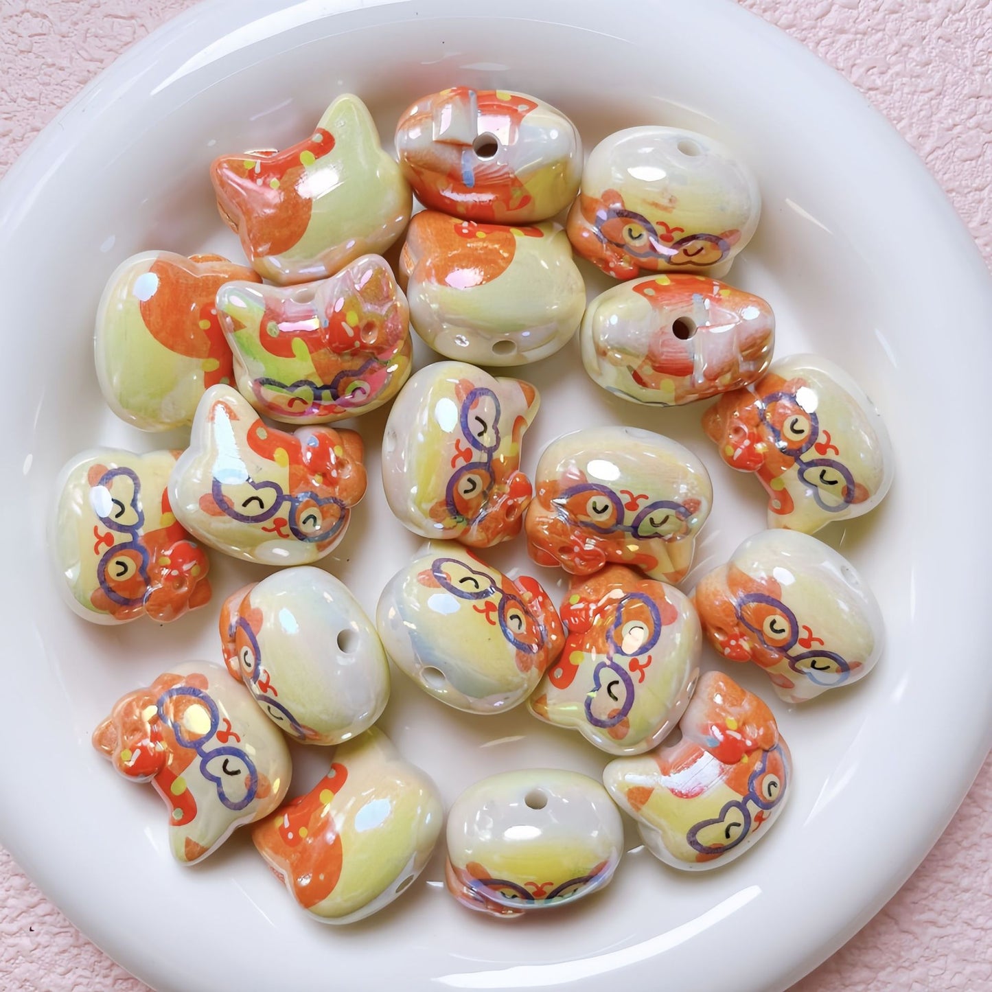 UV Plating Kitten Acrylic Beads 23mm Colorful Two Tone 5pcs 8