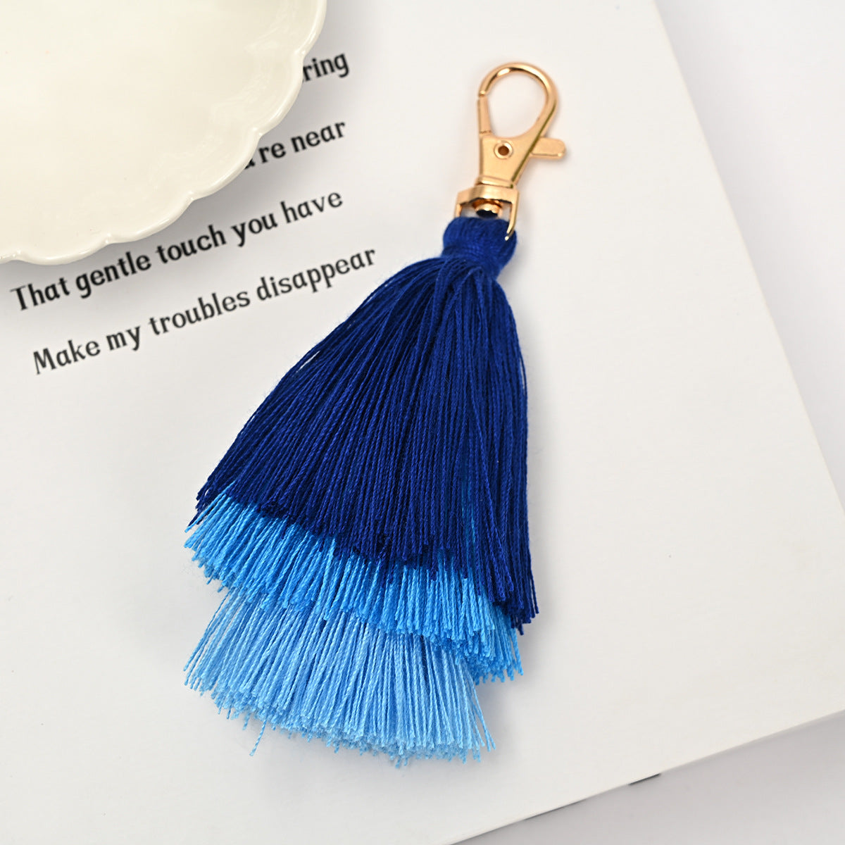 Layered Tassel Keychain Cotton Soft Texture with Metal Clasp 12