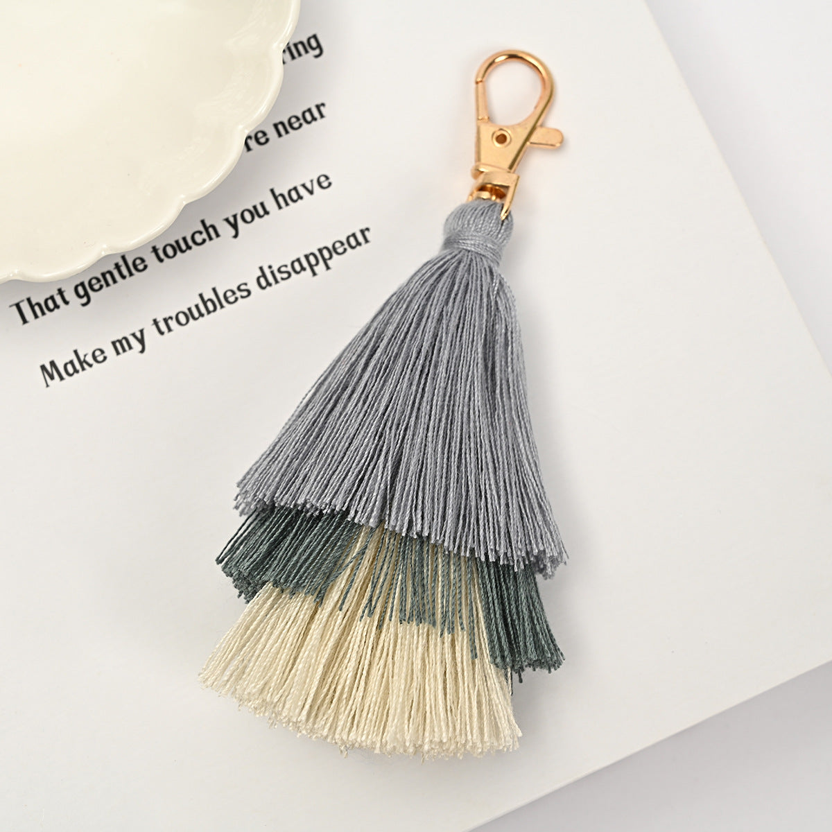 Layered Tassel Keychain Cotton Soft Texture with Metal Clasp 9