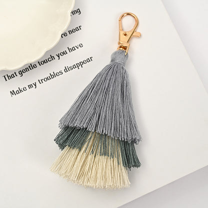 Layered Tassel Keychain Cotton Soft Texture with Metal Clasp 9
