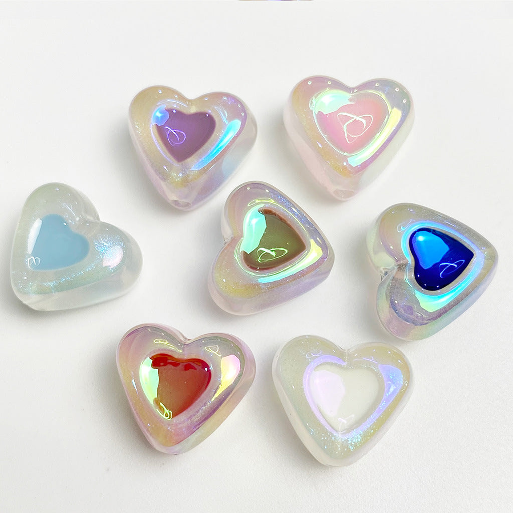 Glow Heart Acrylic Beads 15mm Two-Color Glow In The Dark 50pcs 20