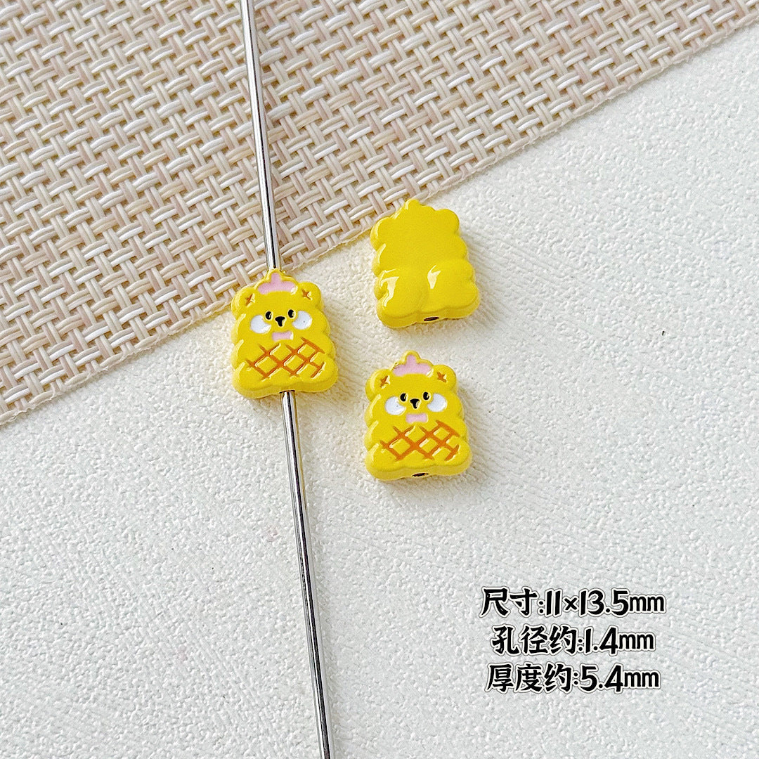 Kitten and Teddy Bear Metal Beads 14mm Hand Painted Alloy 10pcs 21
